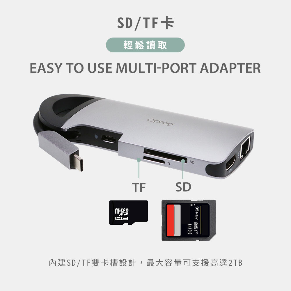 Opro9 USB-C 8端口 带线多功能转接器  FCA426